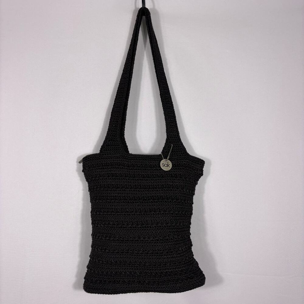 The Sak Black Crochet Knit Tote Shoulder Bag Bin10